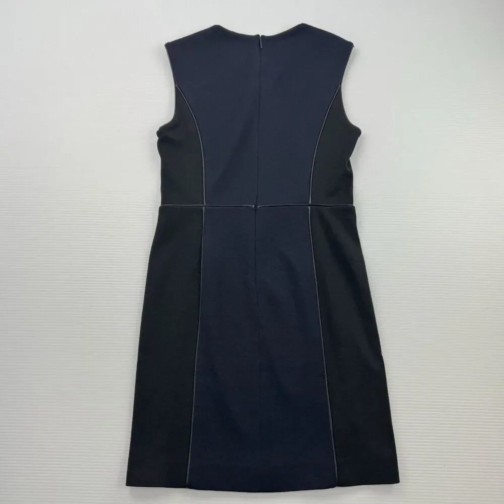 Tory Burch Natalee Ponte Sheath Dress M Navy Black Wool Blend Colorblock